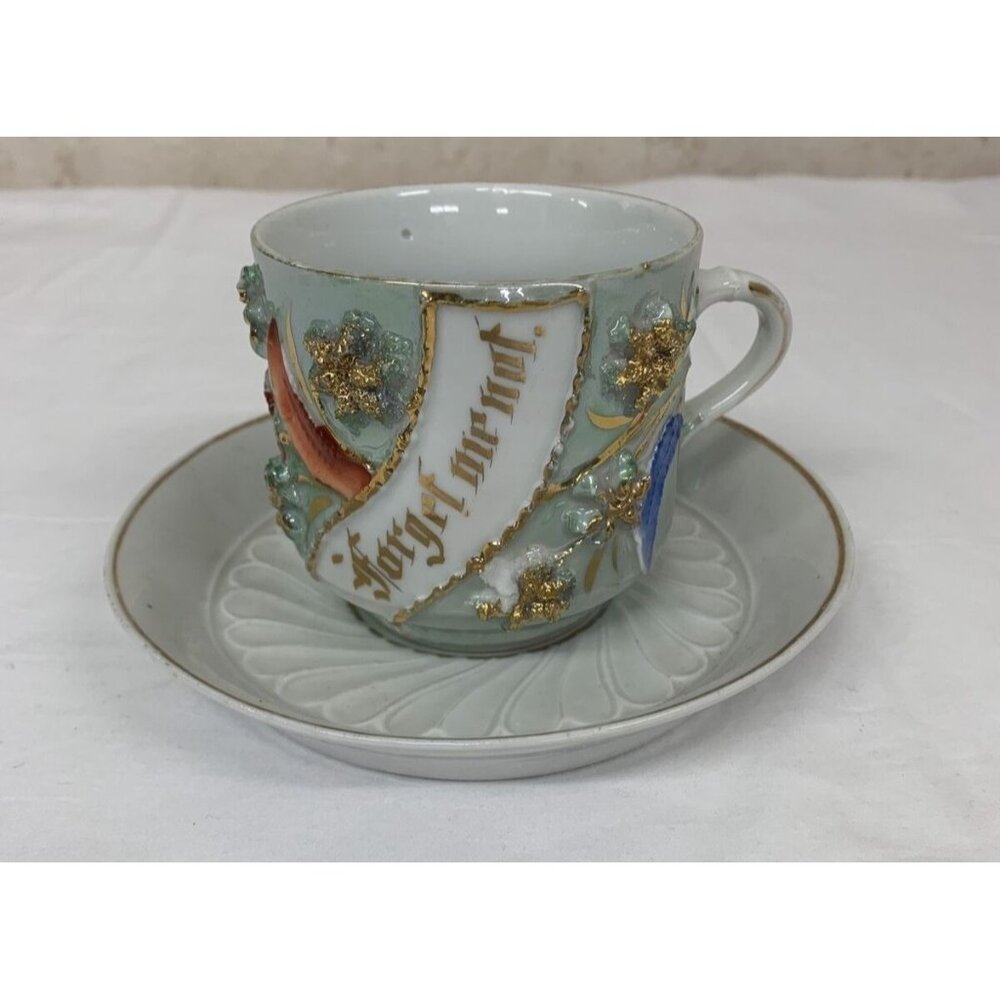 Antique Victorian Bone China Tea Cup & Saucer Germany Forget me Not